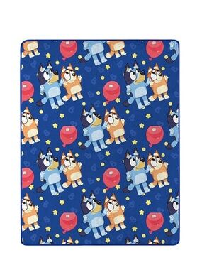 Bluey Kids Blanket in Navy Blue with Red Ball Pattern